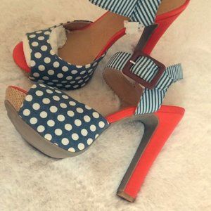 Super cute red, white, and blue high heels.